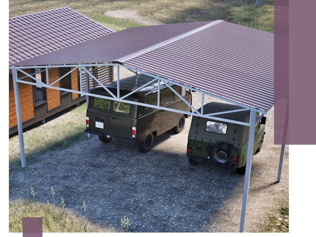 Двускатные навесы под ключ в Устях-Куте — изготовление и монтаж